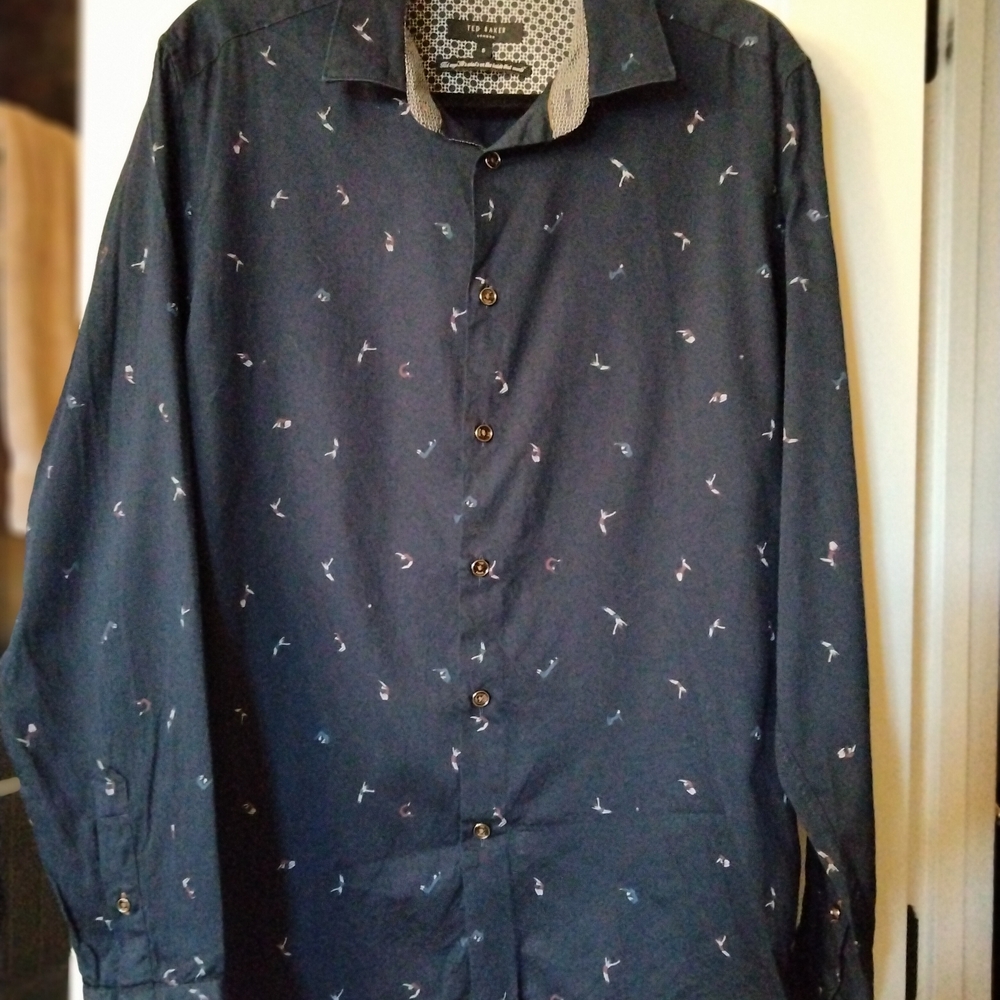Ted Baker Navy Acrobat Button-Up Collared Shirt - Picture 2 of 7
